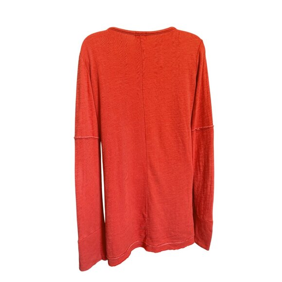 Braeve Womens M Long Sleeve Orange Rust Top Tunic V-Neck Button Cuff Raw Hem - Picture 2 of 8